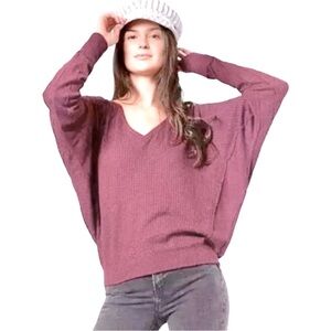 Free People Santa Clara Thermal Oversized Waffle Knit V-Neck T-shirt Top NWT